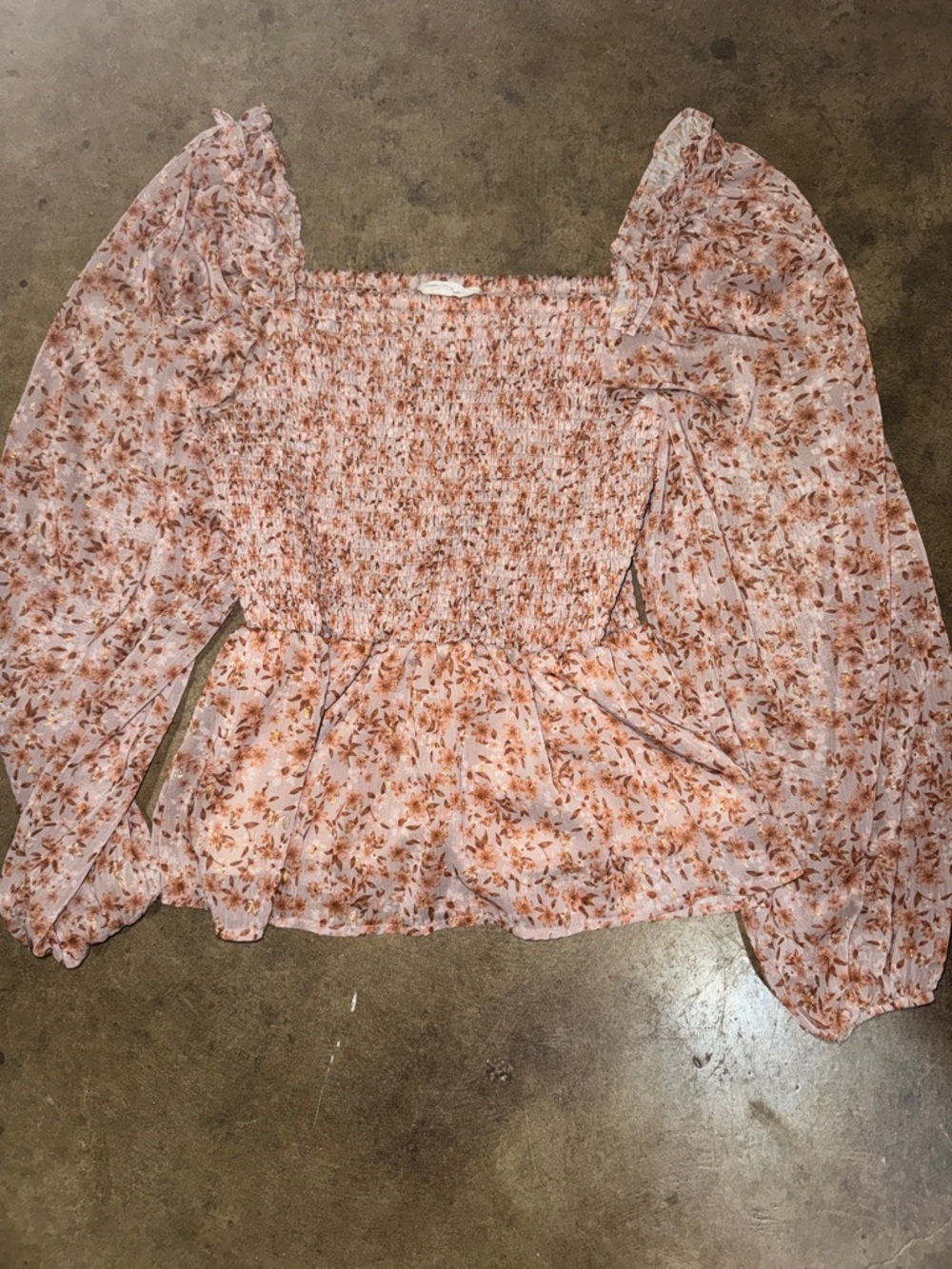 Peach Love California Pink Floral Smocked Square-Neck Blouse